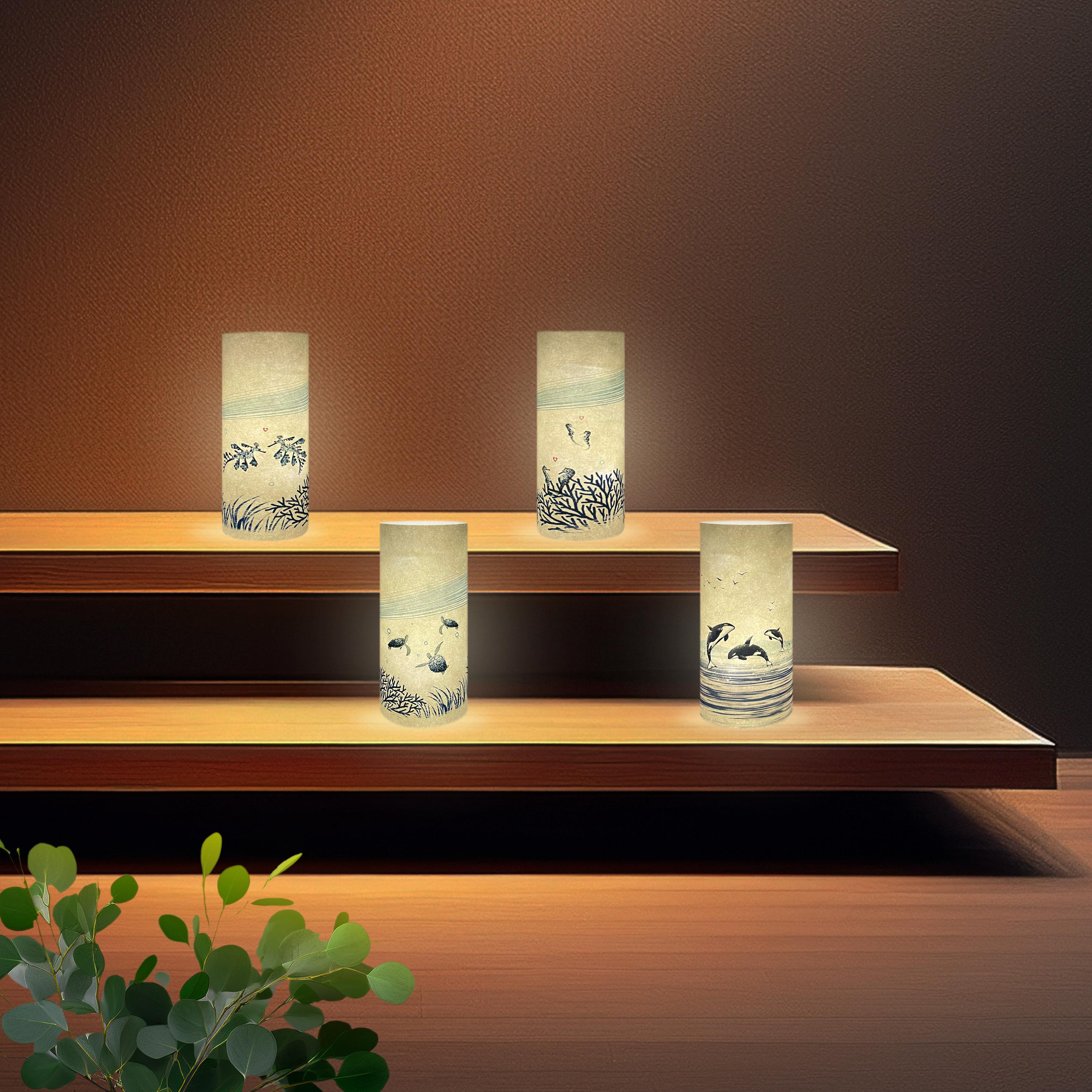 和紙 阿波紙のランプシェード・筒状カバー（海の生き物たち）