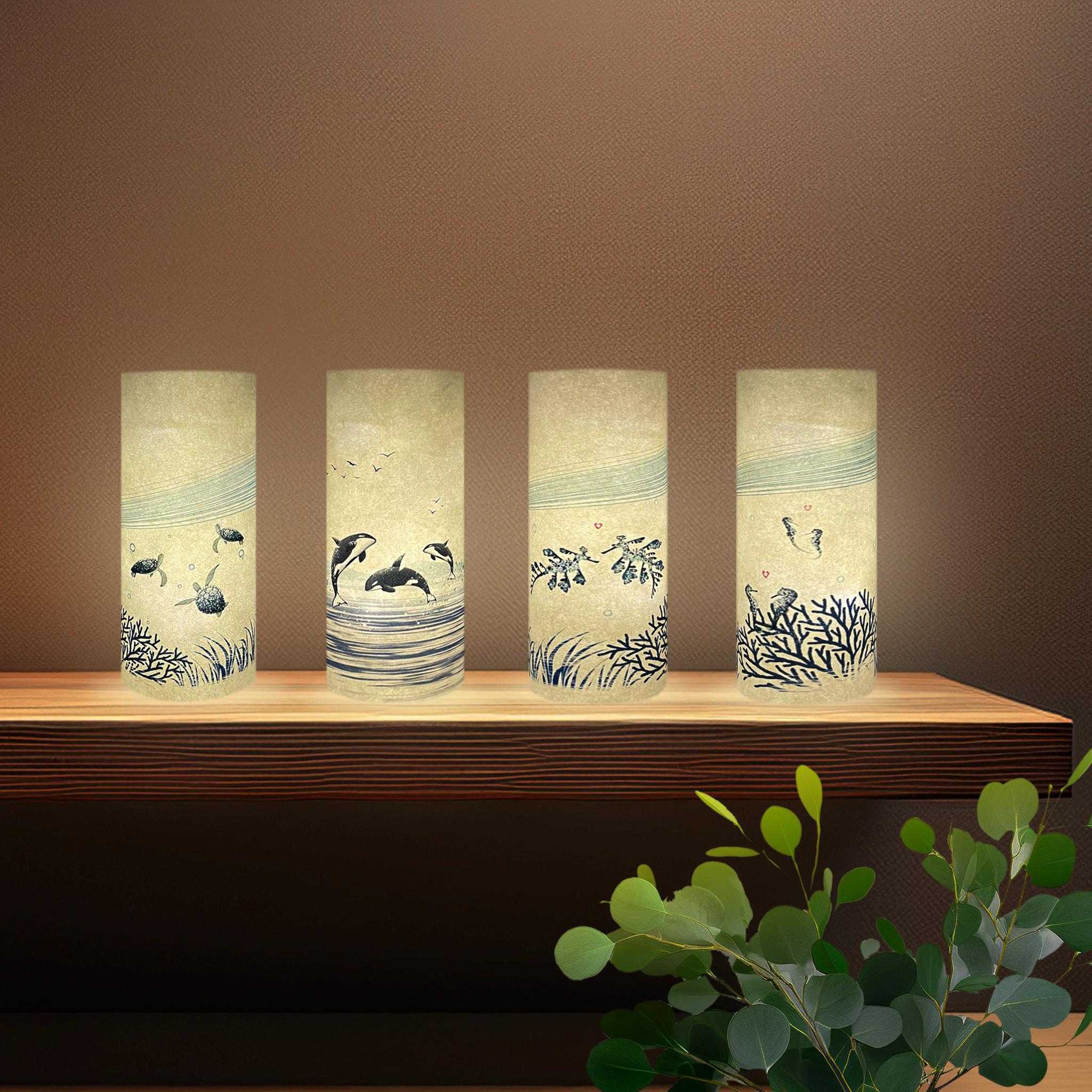 和紙 阿波紙のランプシェード・筒状カバー（海の生き物たち） | 2枚目