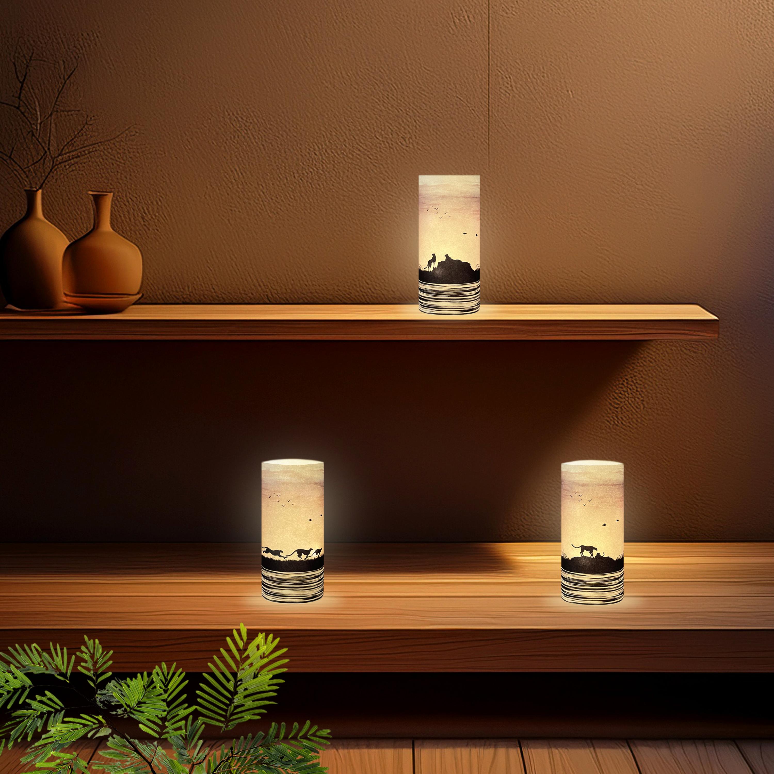 和紙 阿波紙のランプシェード・筒状カバー（朝陽の中のチーターたち）